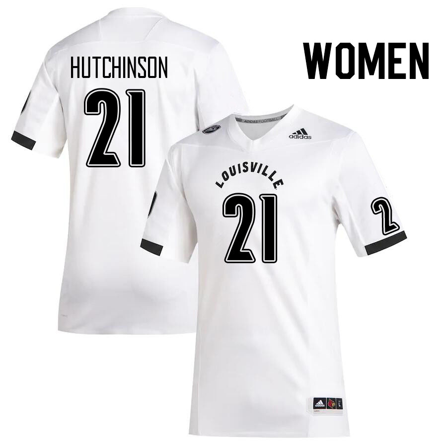 Women #21 D'Angelo Hutchinson Louisville Cardinals College Football Jerseys Stitched Sale-White - Click Image to Close